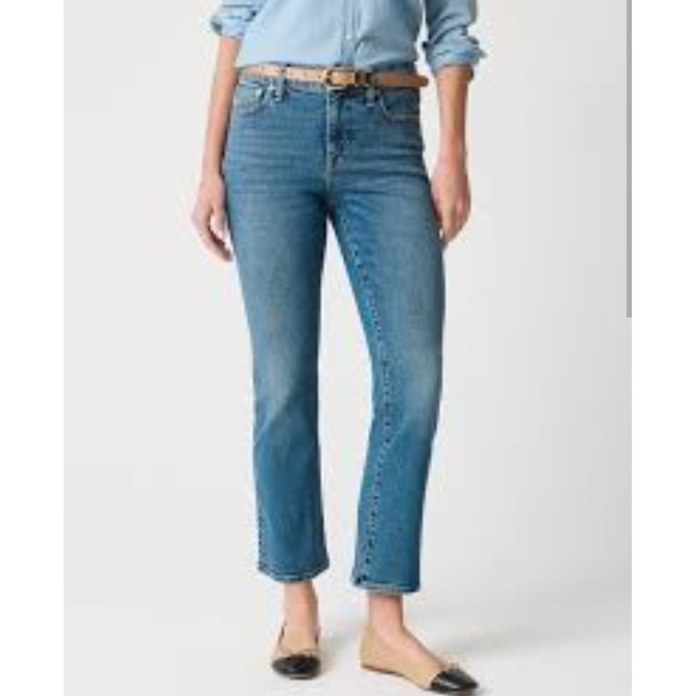 J Crew Billie Demi Boot Crop Jeans Raw Hem Modern Preppy Blue Buttonfly 29x23